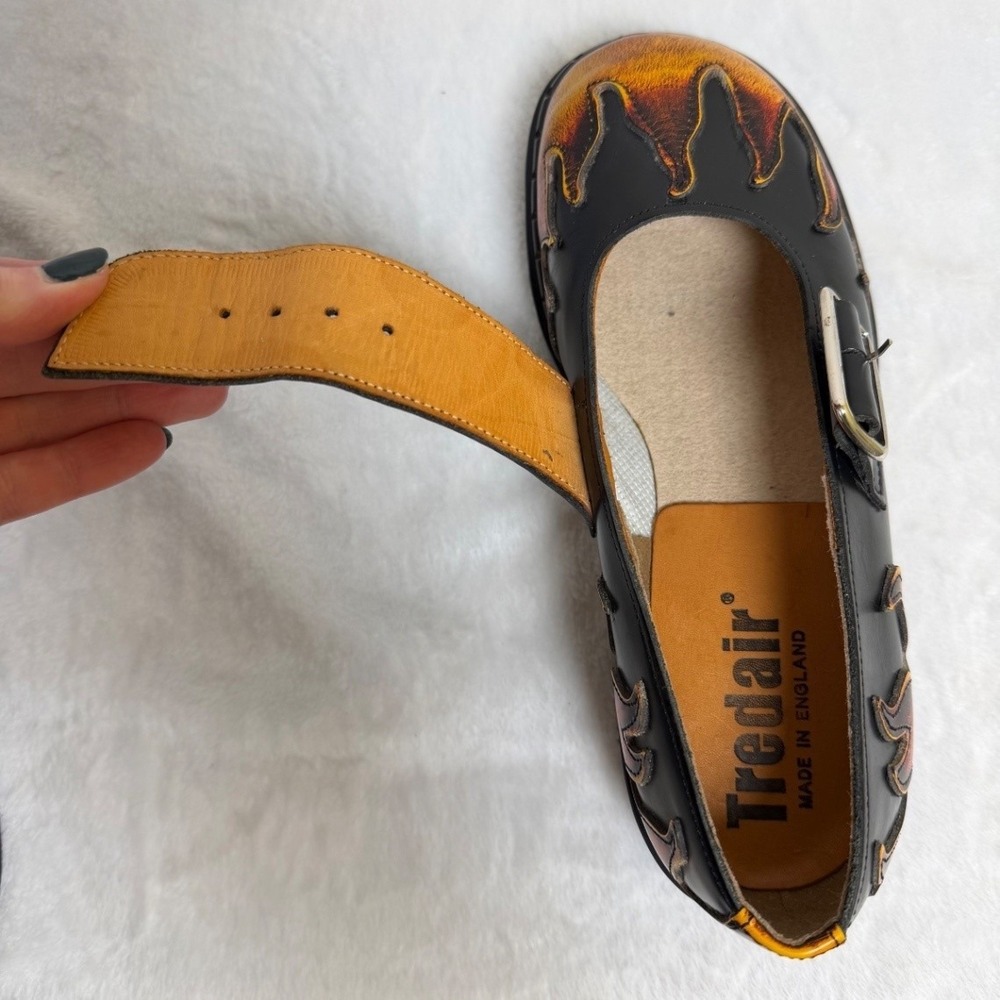 Tredair Mary Jane Flats Size 8 Women Black Flame Leather Alt Grunge Punk England - Picture 8 of 16